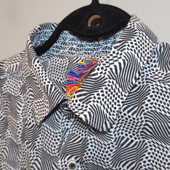 Robert Graham Geometric Print Short Sleeve Shirt Polo Cotton Classic Fit Top - Picture 4 of 14